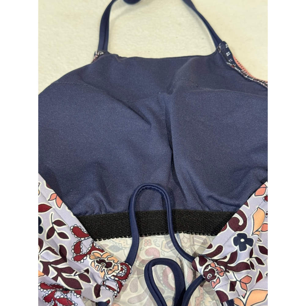 Women's Unbranded Purple Navy Floral print Halter Swim tankini top M - Picture 4 of 7